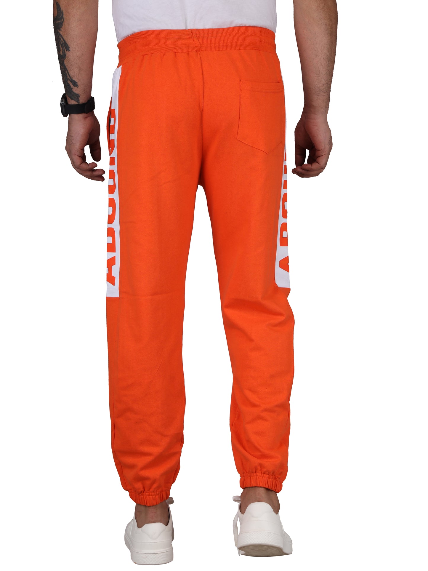 Biker's Garage Men's Orange Joggers with White Side Panel