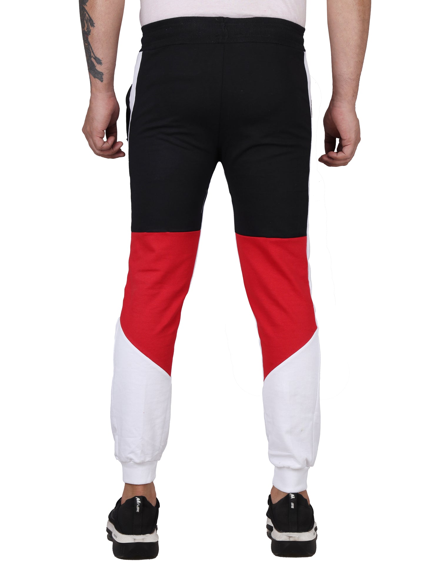 Biker's Garage Men's Colorblock Joggers – Black, Red & White Track Pants