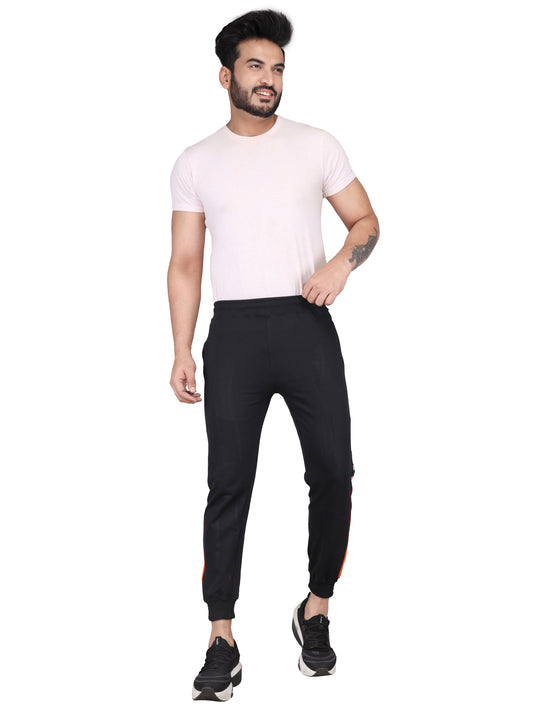 Biker's Garage Men's Black Joggers with Orange & White Side Panel – Joggers