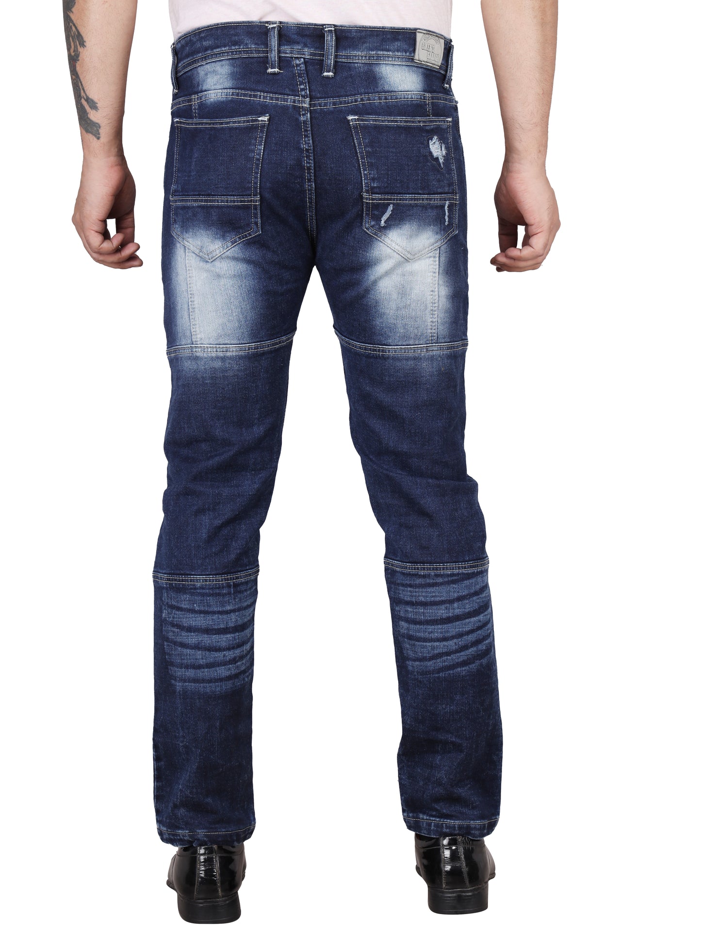 Biker's Garage Men's Dark Blue Distressed Slim Fit Denim Jeans