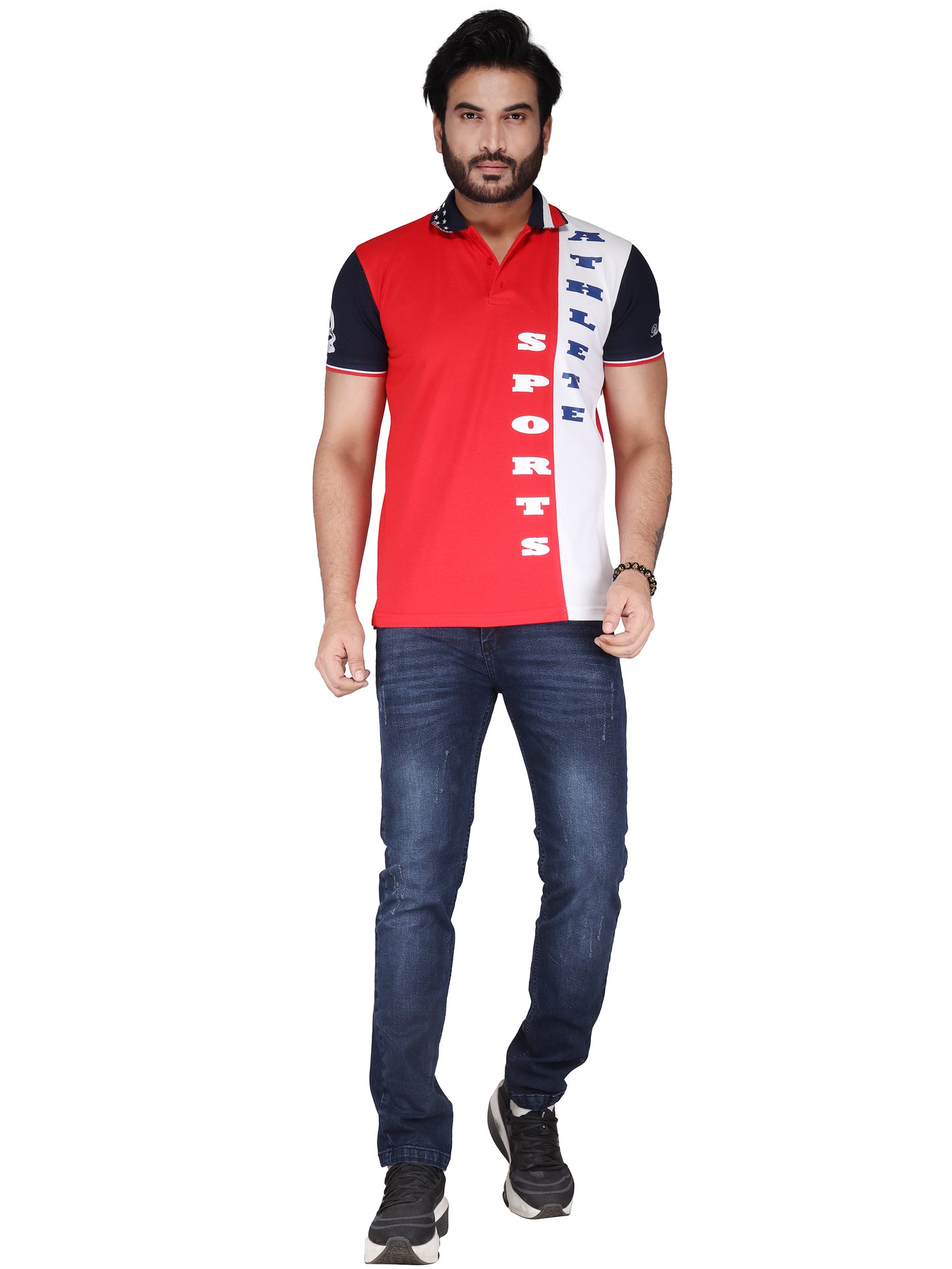 Biker's Garage Men's Red & White Polo T-Shirt – Stylish Cotton Casual Tee