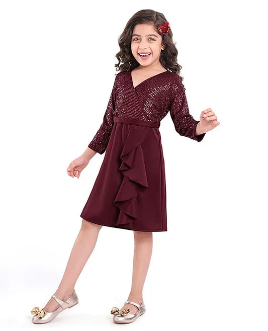 Crazy Fashion Sparkle Ruffle Maroon Dress