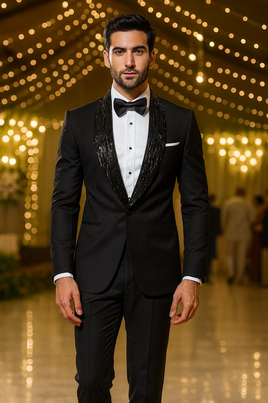 Black Luxury Sequin Lapel Tuxedo Suit for Men | Premium Wedding & Partywear Designer Suit Jacket