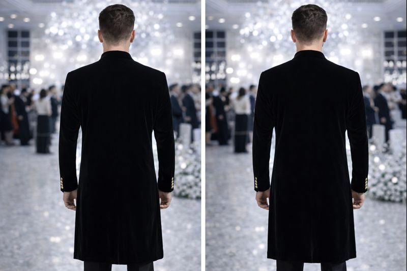 Black Velvet-Look Embroidered Indo-Western Coat for Men | Luxury Floral Handwork Partywear