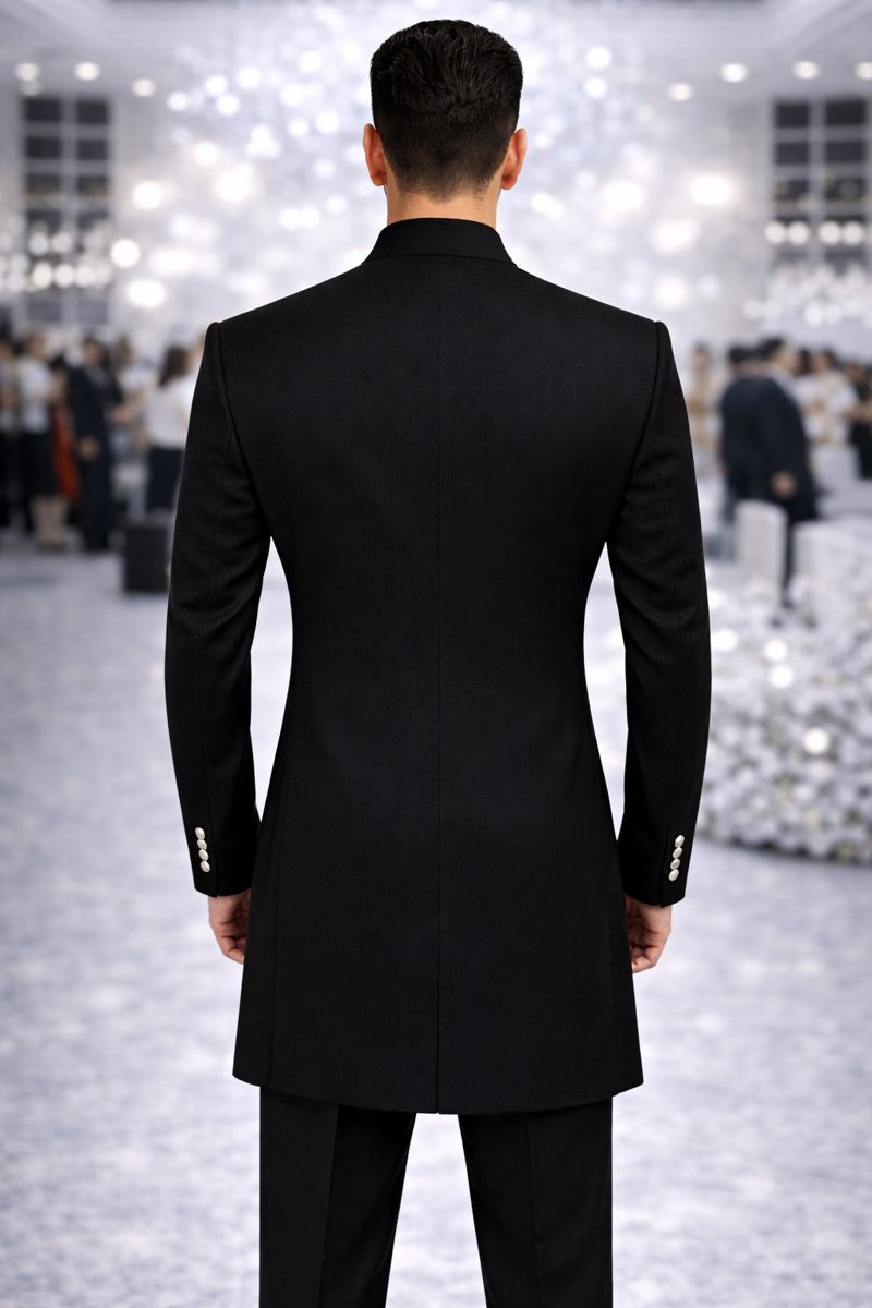 Luxury All-Black Embroidered Sherwani for Groom