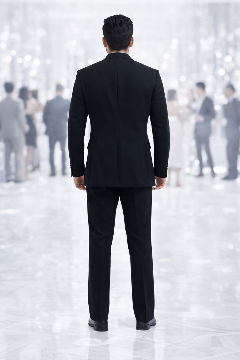 Premium Black Embroidered Double-Breasted Suit for Men- 3pcs set