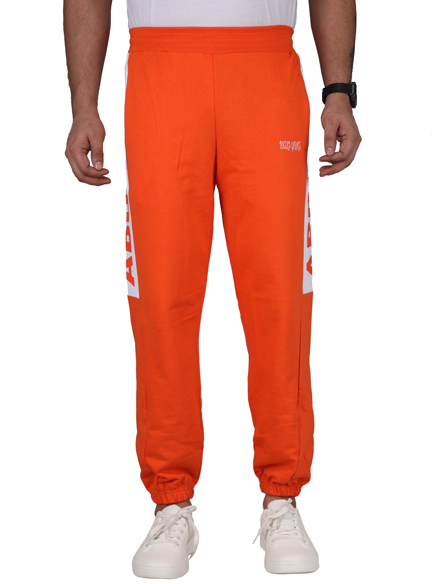 Biker's Garage Men's Orange Joggers with White Side Panel