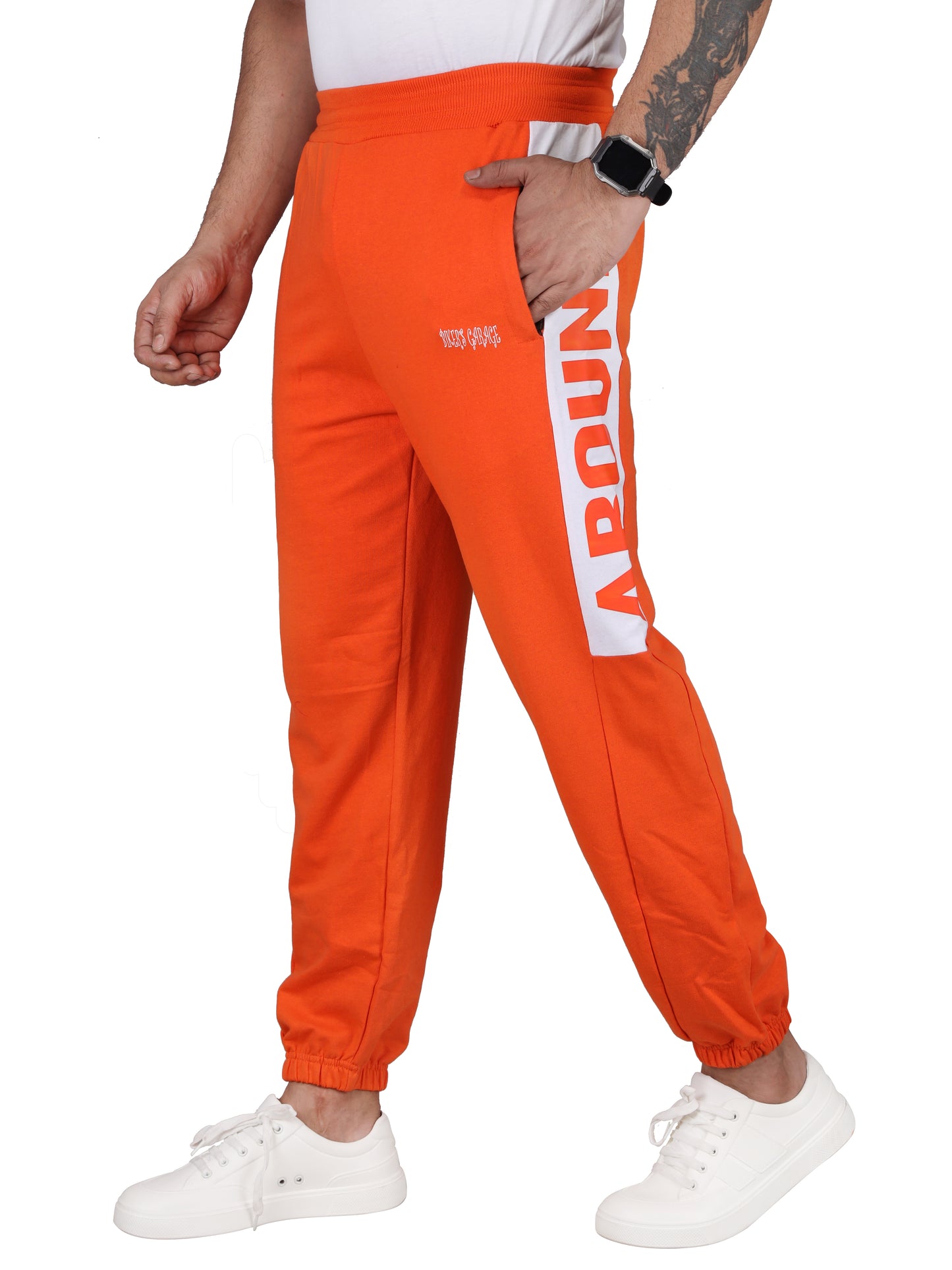 Biker's Garage Men's Orange Joggers with White Side Panel