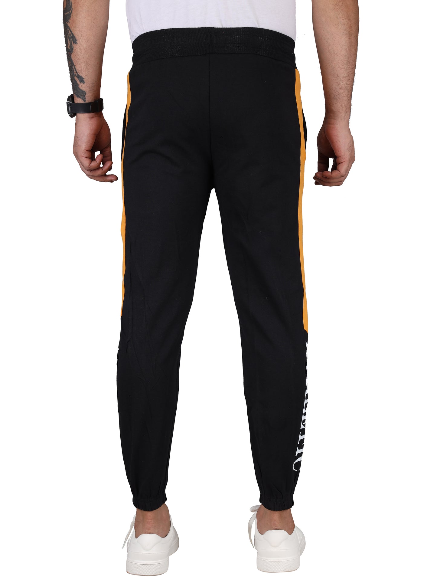 Biker's Garage Men's Black Joggers with Yellow Stripe & “ATHLETIC” Print – Slim Fit Sports joggers