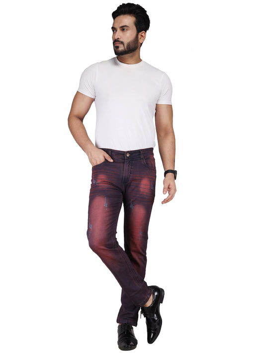 Biker's Garage Men Tinted Red Damaged Jeans