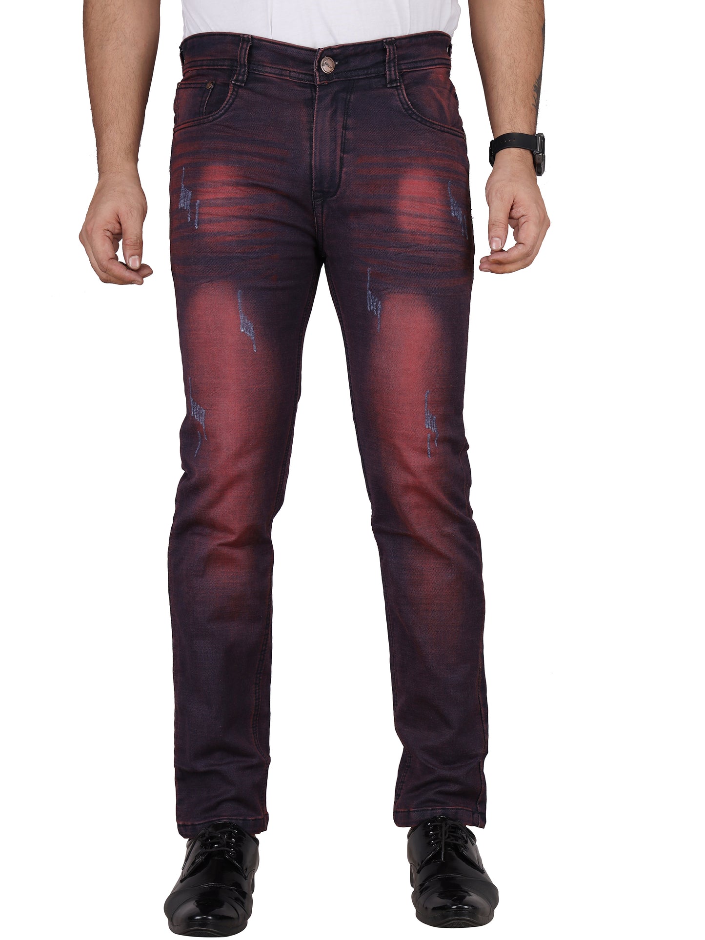 Biker's Garage Men Tinted Red Damaged Jeans