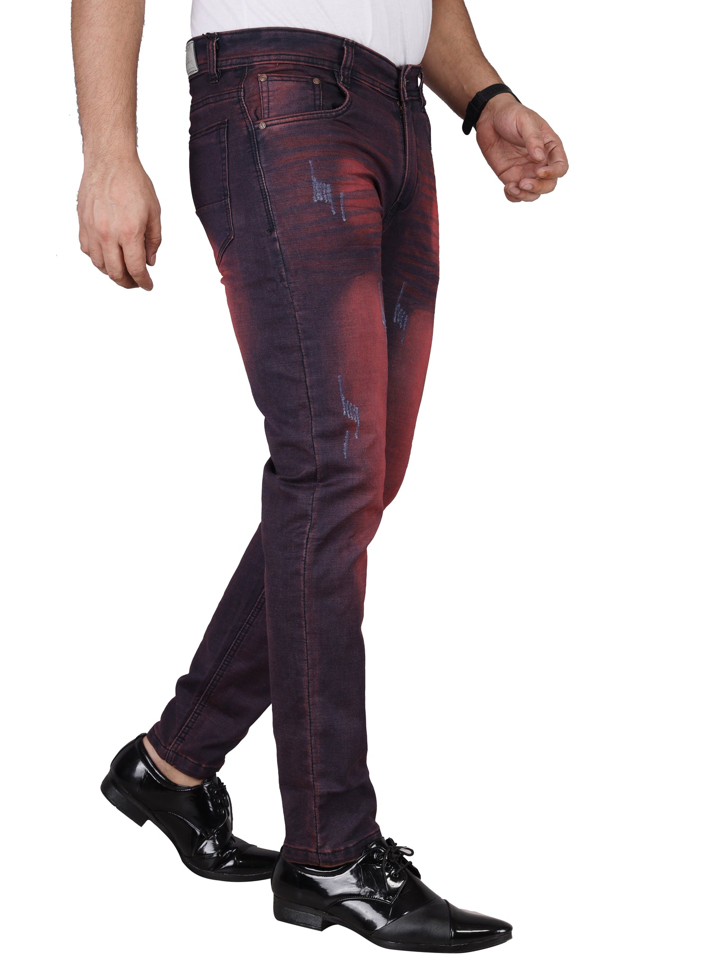 Biker's Garage Men Tinted Red Damaged Jeans