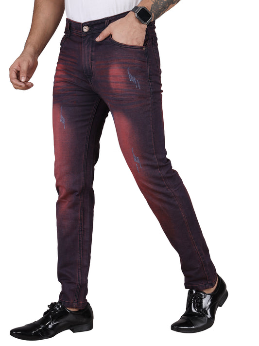 Biker's Garage Men Tinted Red Damaged Jeans