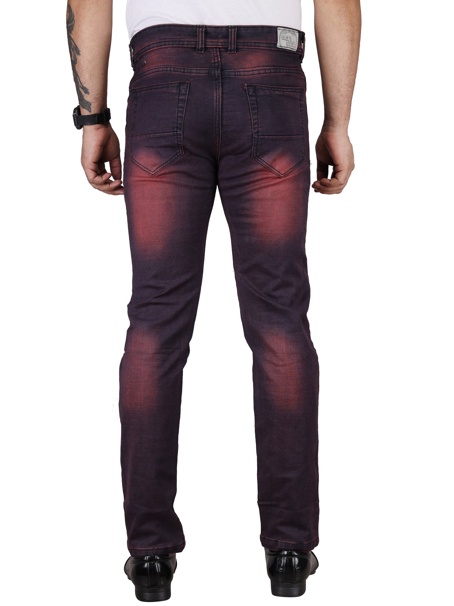 Biker's Garage Men Tinted Red Damaged Jeans
