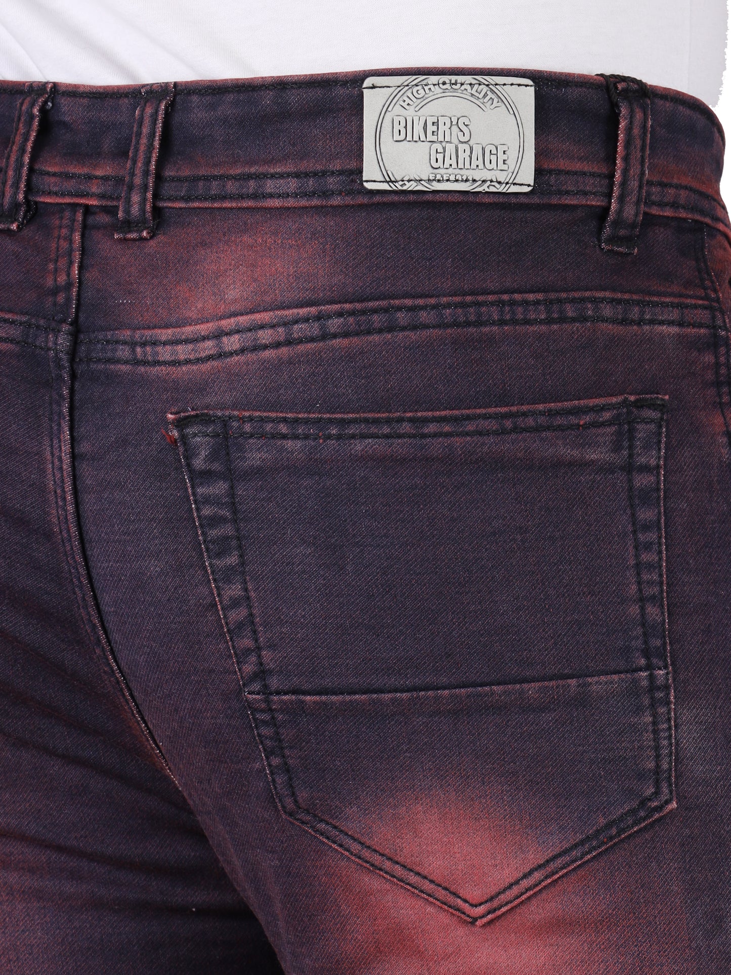 Biker's Garage Men Tinted Red Damaged Jeans