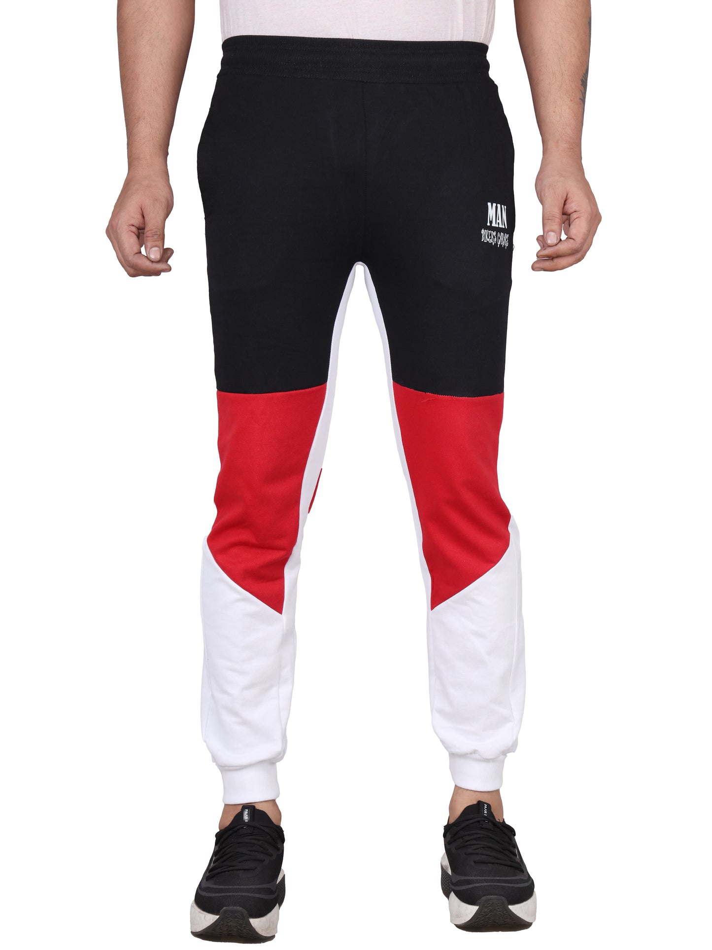 Biker's Garage Men's Colorblock Joggers – Black, Red & White Track Pants