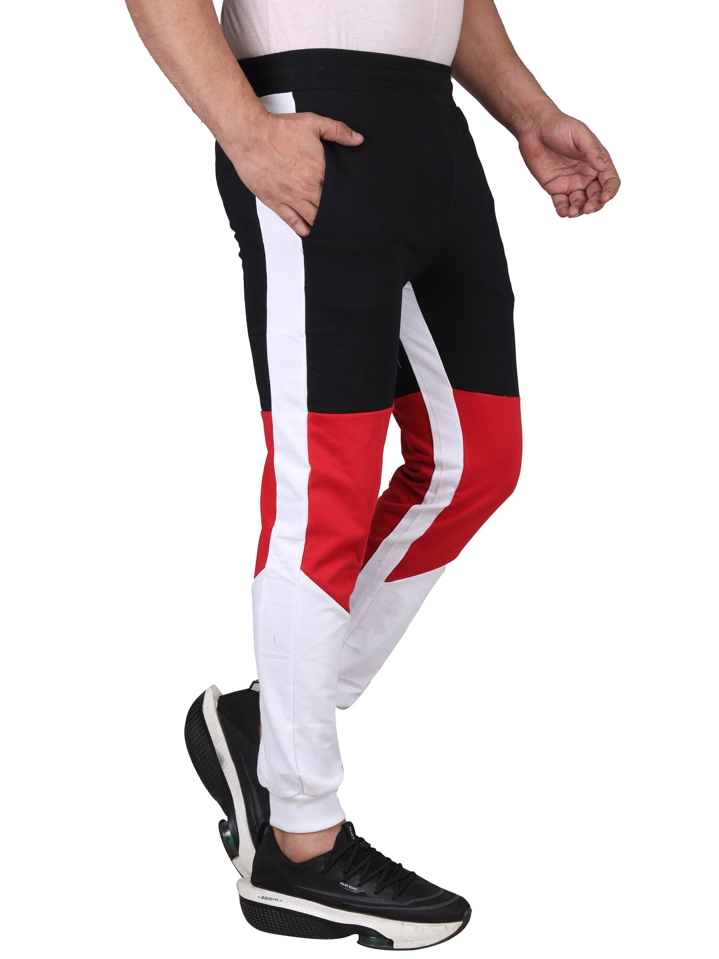 Biker's Garage Men's Colorblock Joggers – Black, Red & White Track Pants