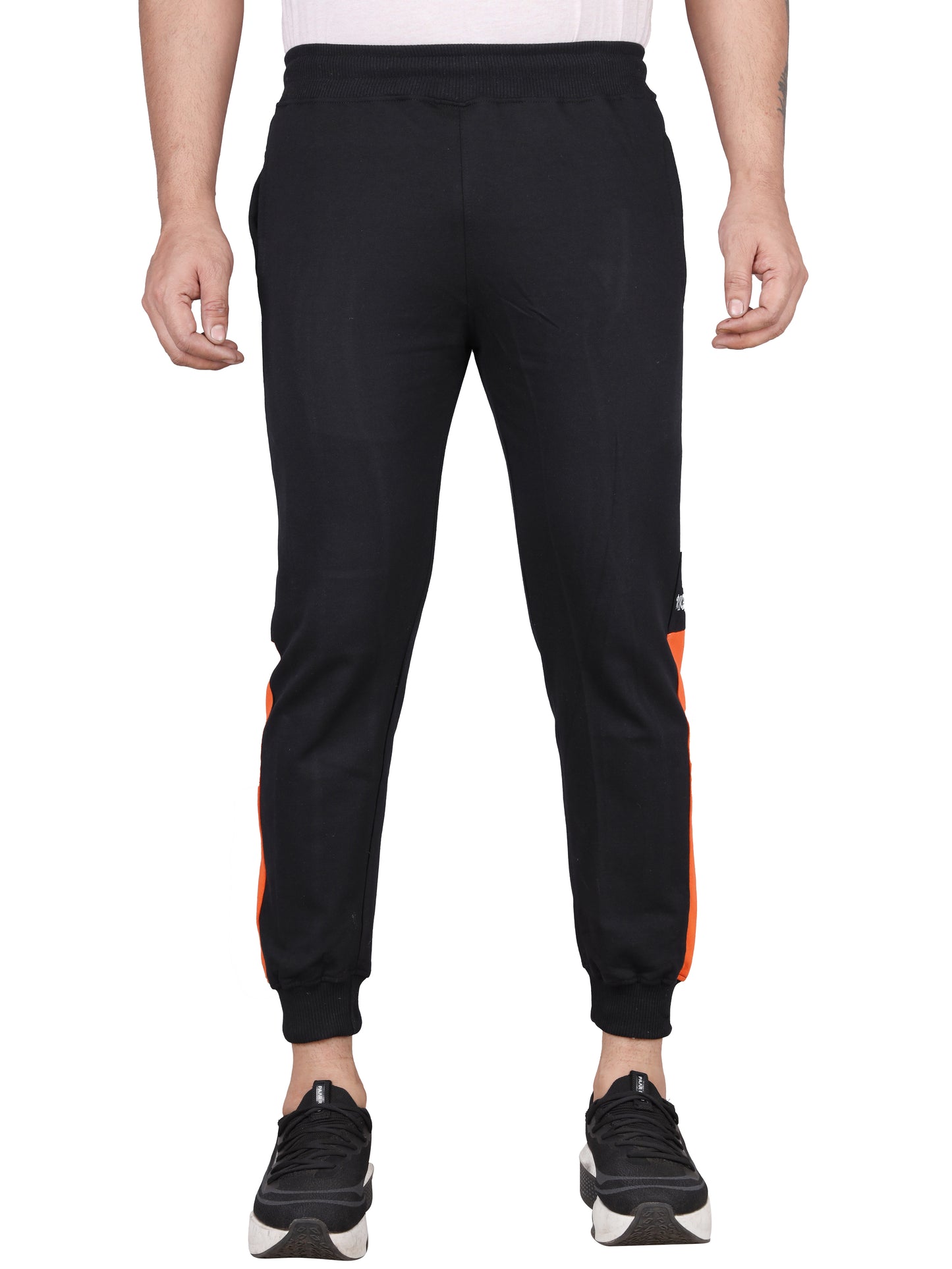 Biker's Garage Men's Black Joggers with Orange & White Side Panel – Joggers