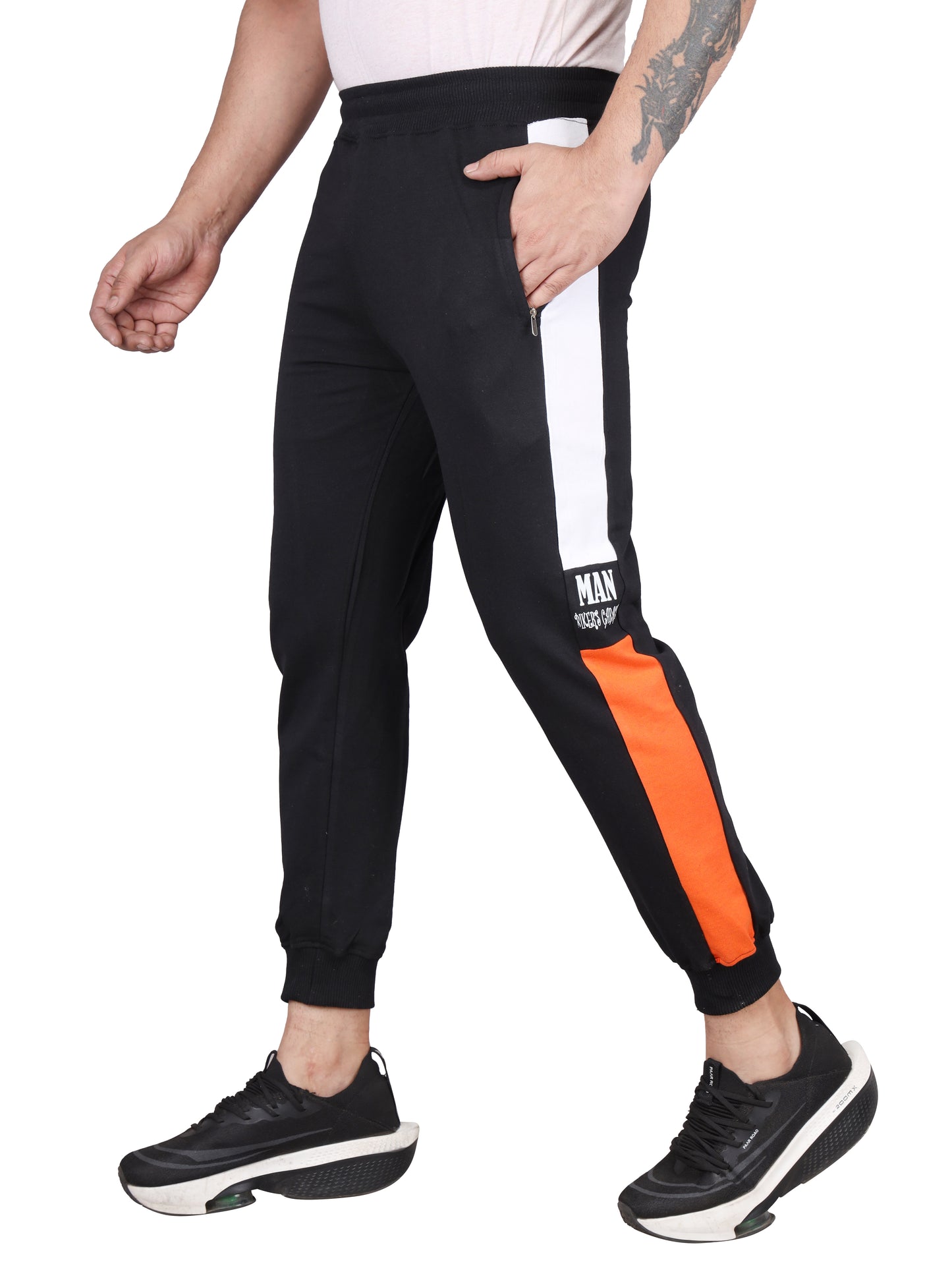 Biker's Garage Men's Black Joggers with Orange & White Side Panel – Joggers