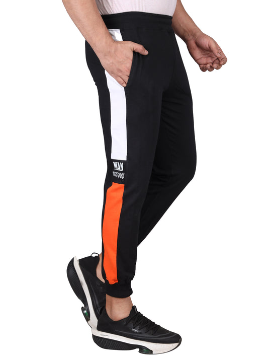 Biker's Garage Men's Black Joggers with Orange & White Side Panel – Joggers
