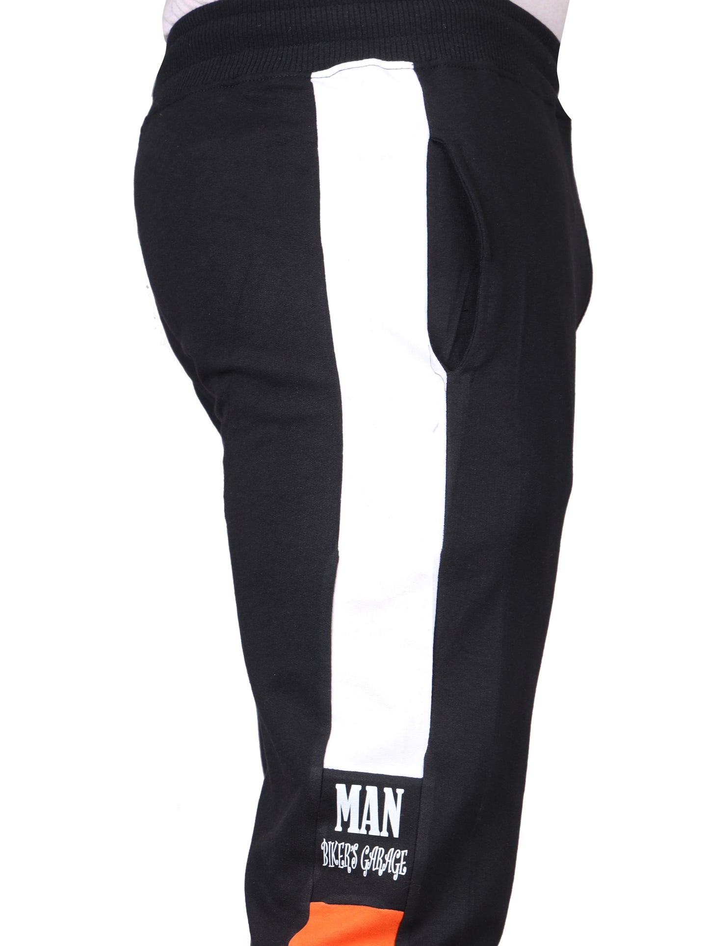 Biker's Garage Men's Black Joggers with Orange & White Side Panel – Joggers