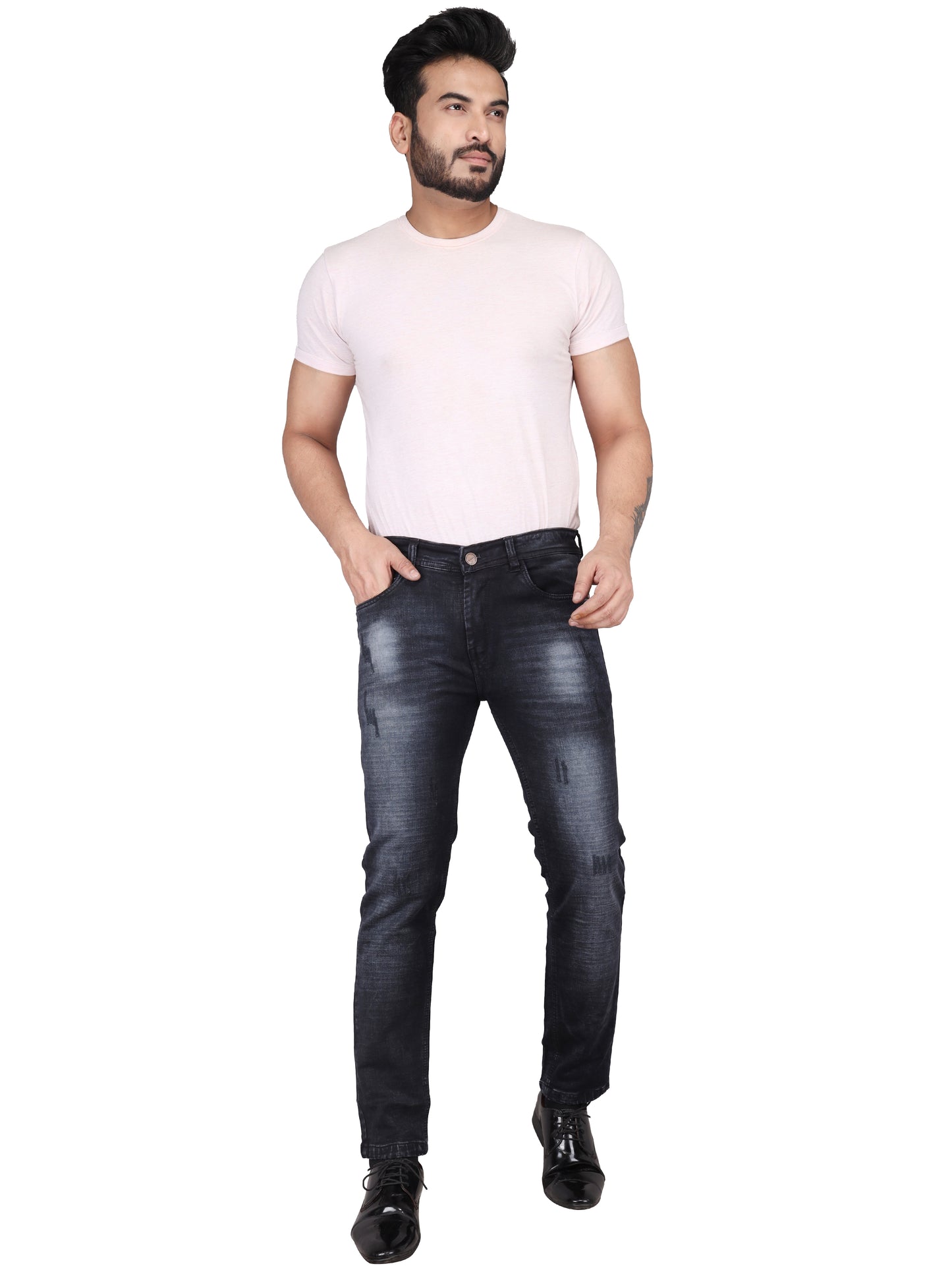 Biker's Garage Men Stone Washed Black Scratch Jeans