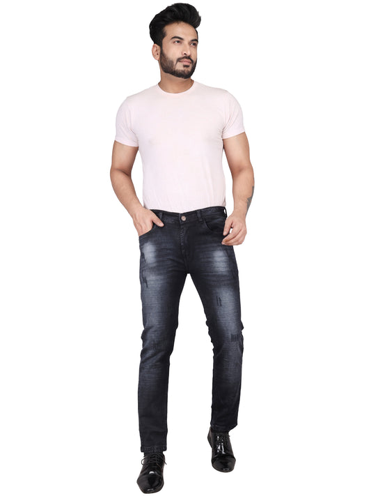 Biker's Garage Men Stone Washed Black Scratch Jeans