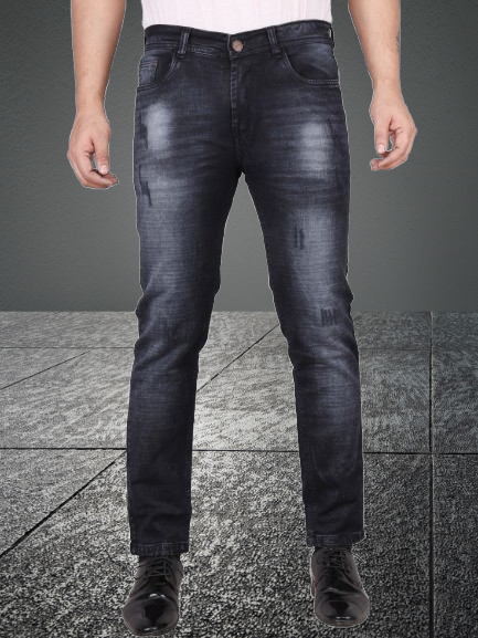 Biker's Garage Men Stone Washed Black Scratch Jeans