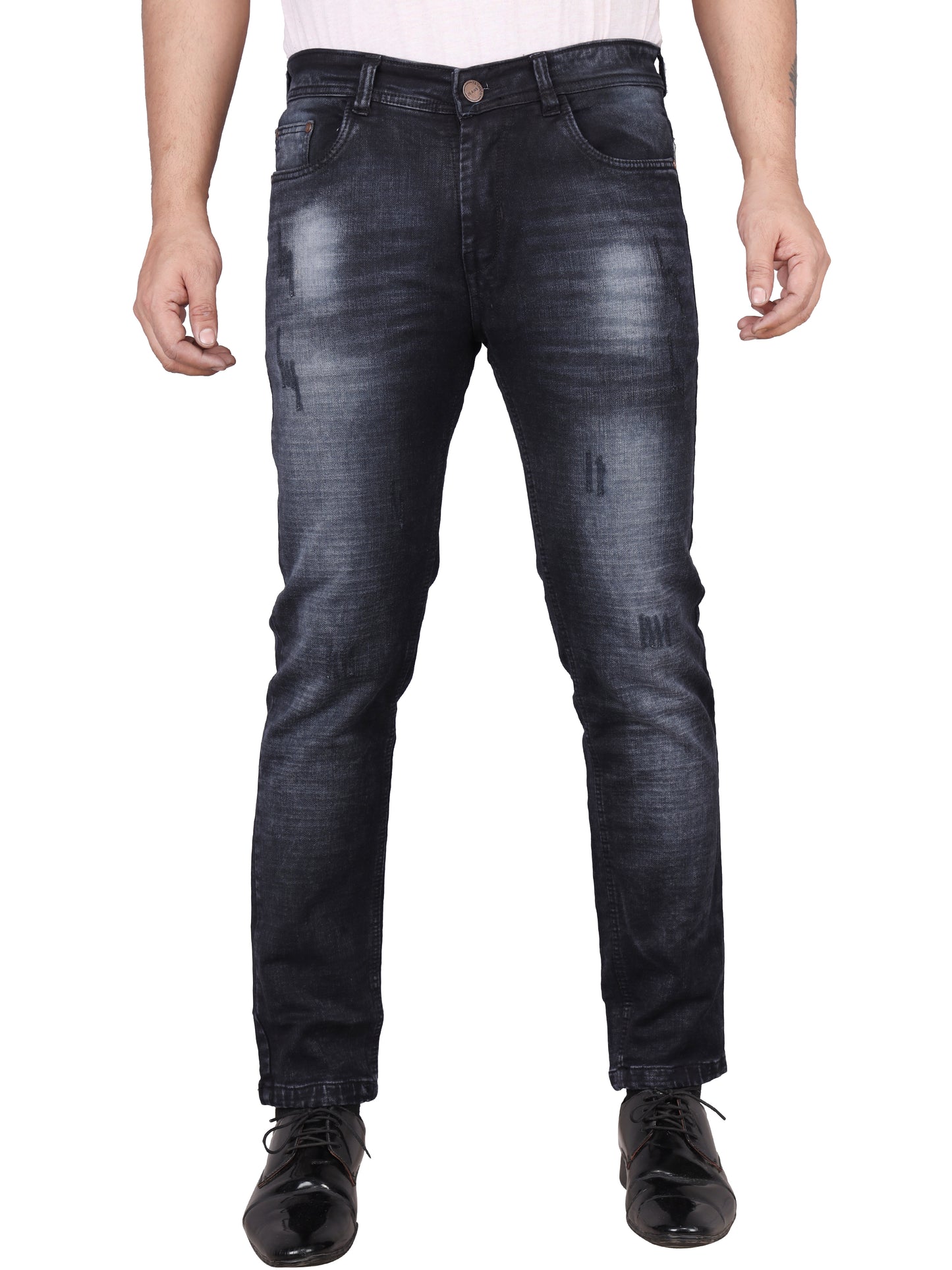 Biker's Garage Men Stone Washed Black Scratch Jeans