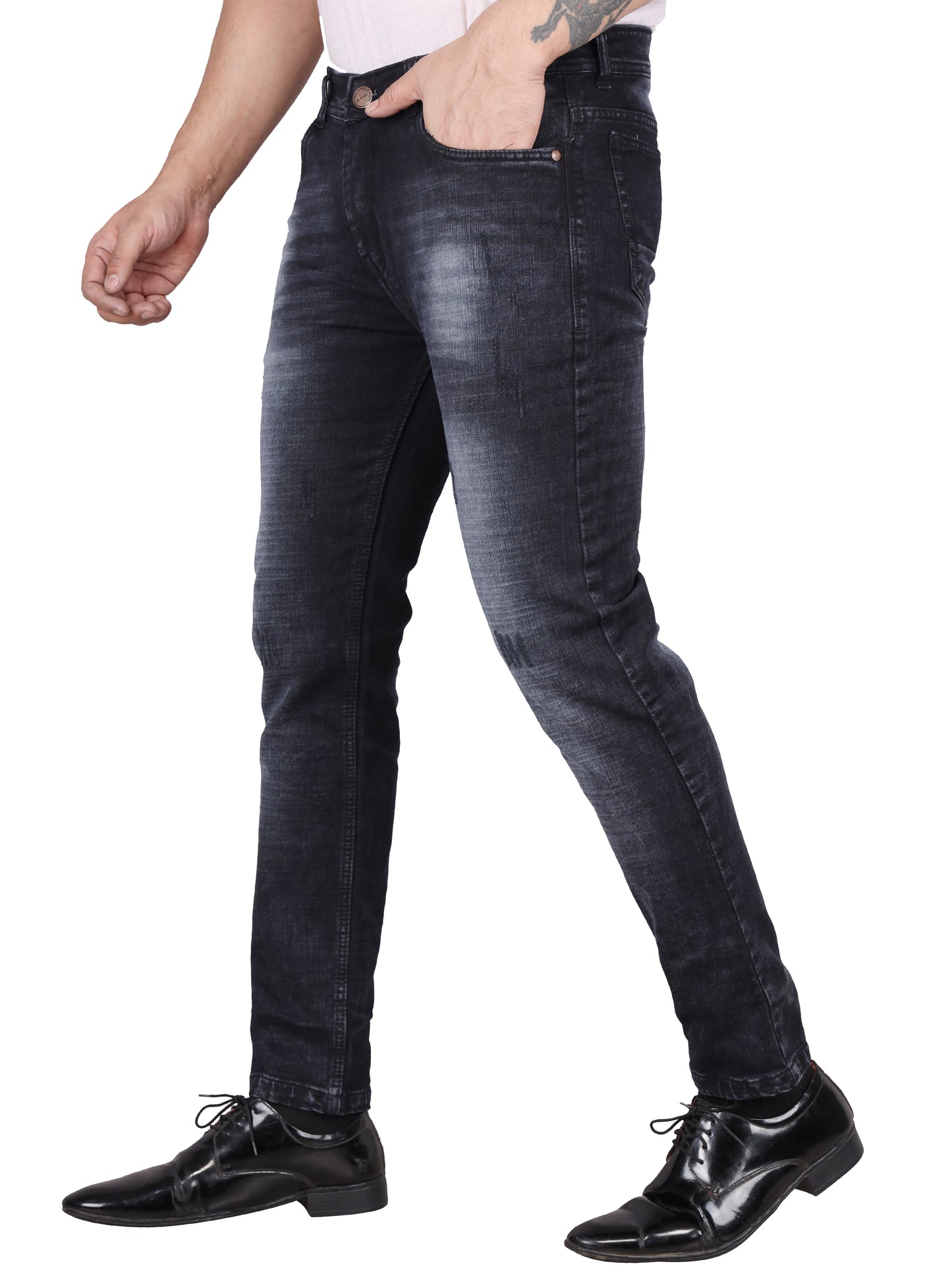 Biker's Garage Men Stone Washed Black Scratch Jeans