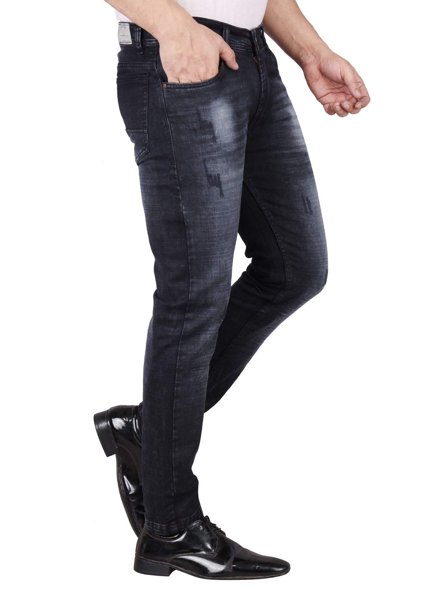 Biker's Garage Men Stone Washed Black Scratch Jeans