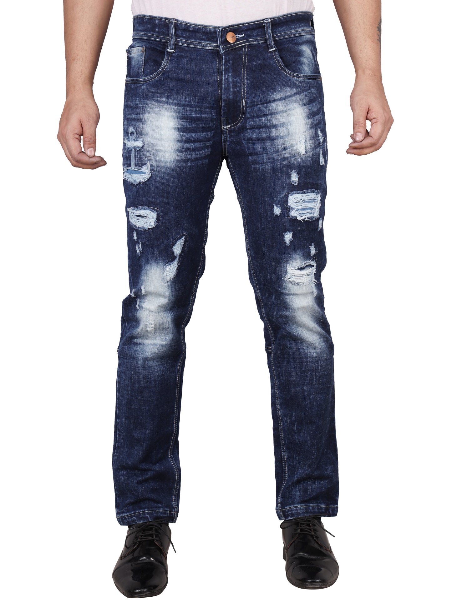 Biker's Garage Men's Dark Blue Distressed Slim Fit Denim Jeans