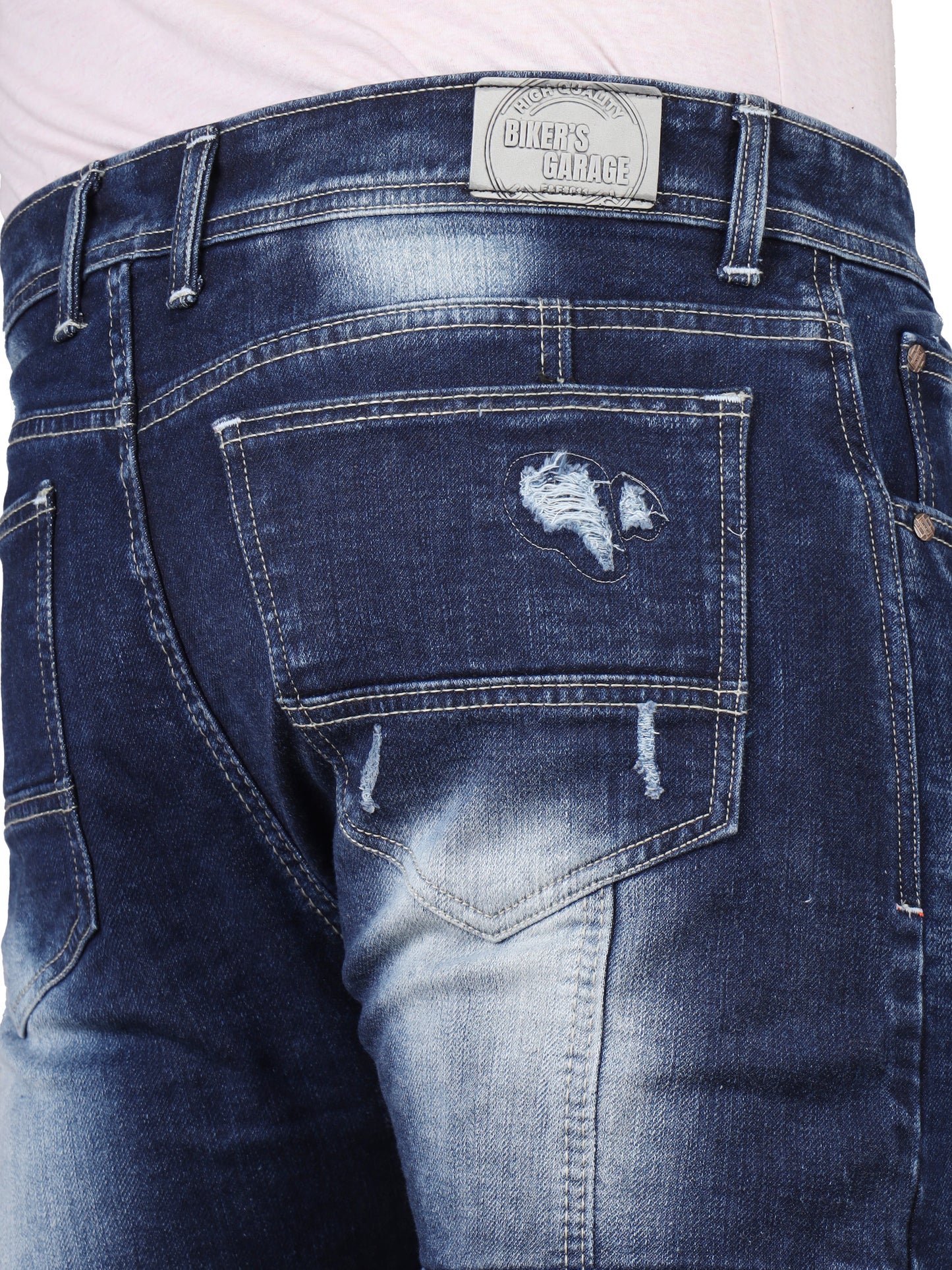 Biker's Garage Men's Dark Blue Distressed Slim Fit Denim Jeans