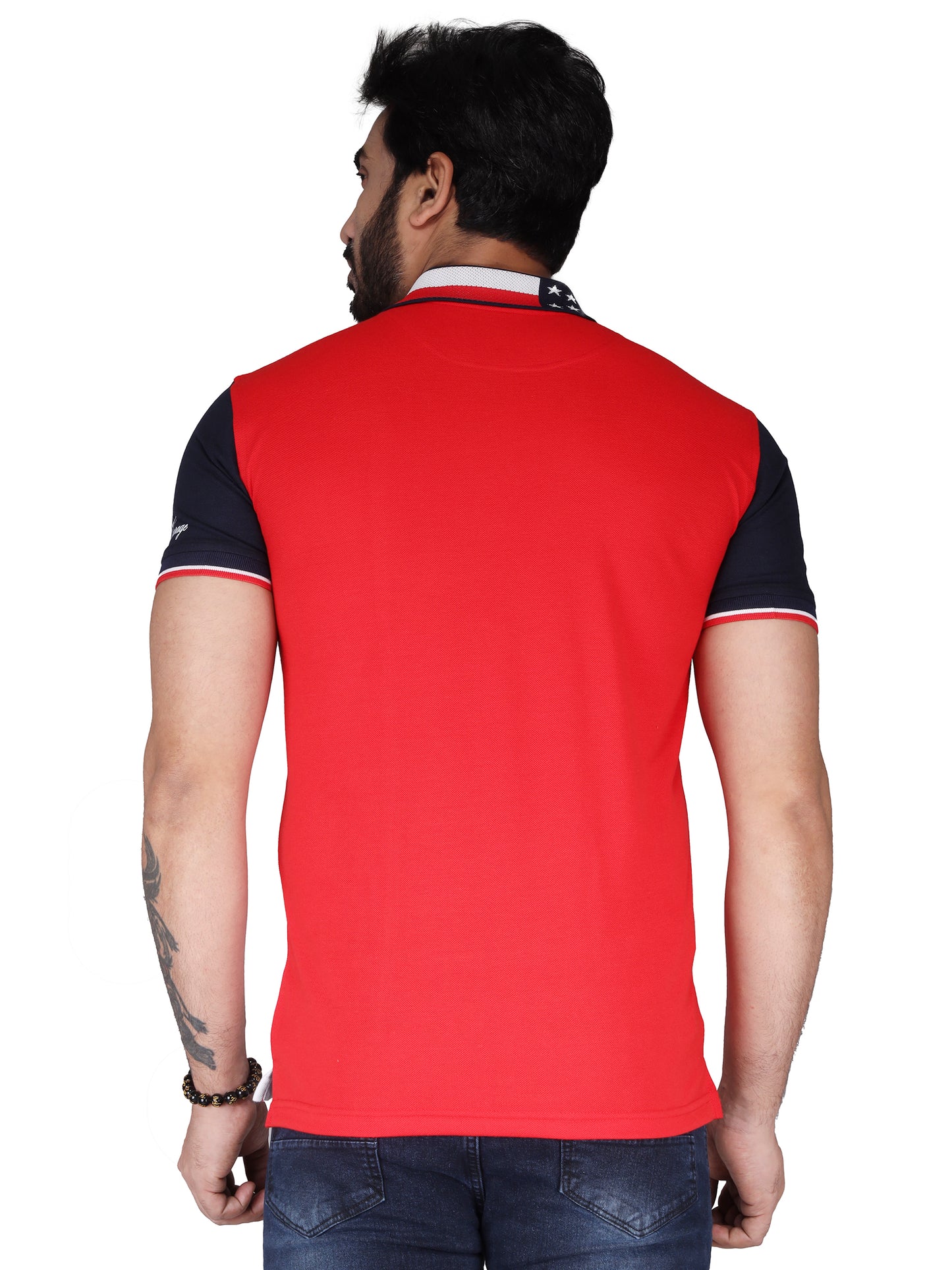 Biker's Garage Men's Red & White Polo T-Shirt – Stylish Cotton Casual Tee