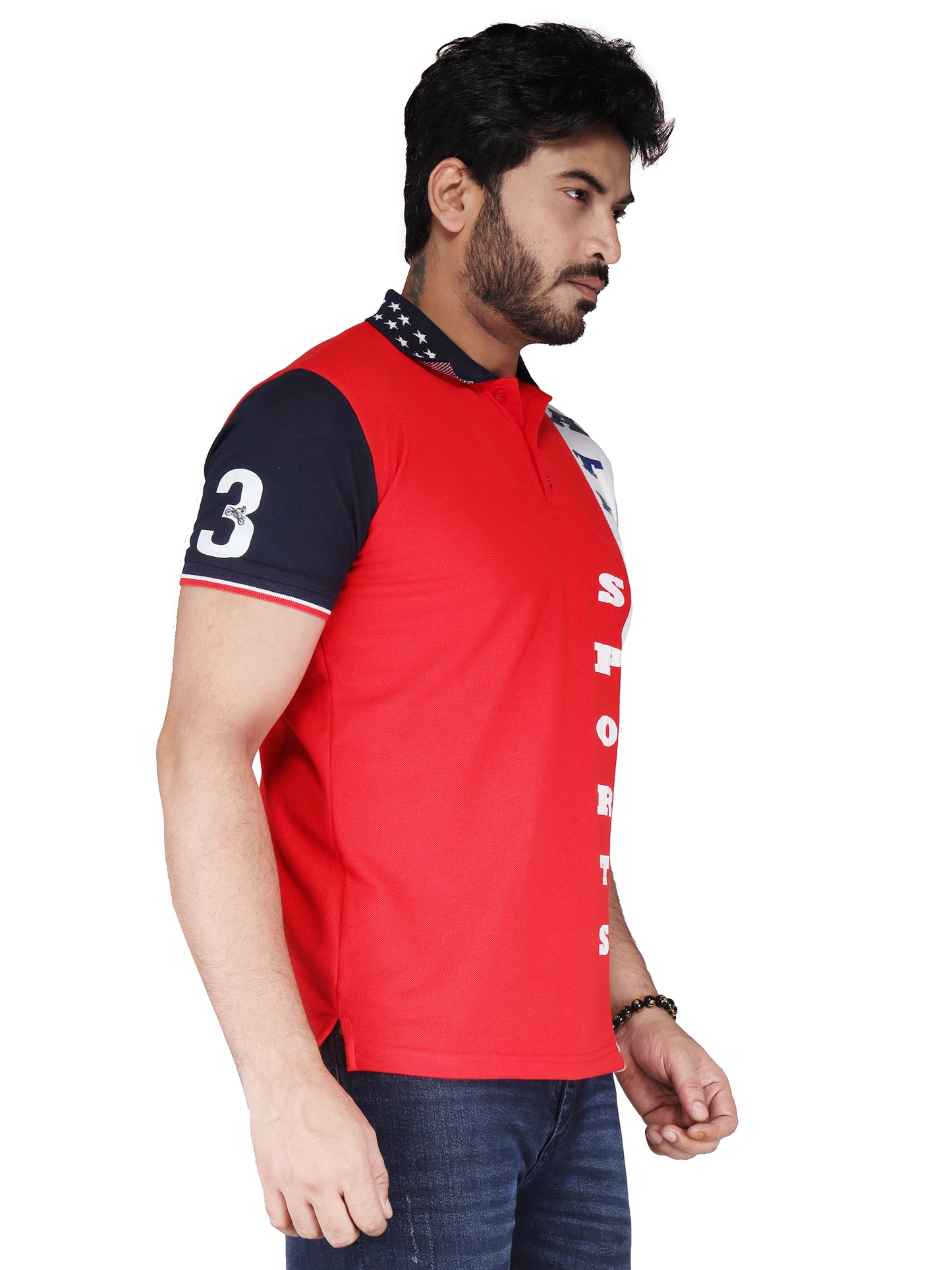 Biker's Garage Men's Red & White Polo T-Shirt – Stylish Cotton Casual Tee
