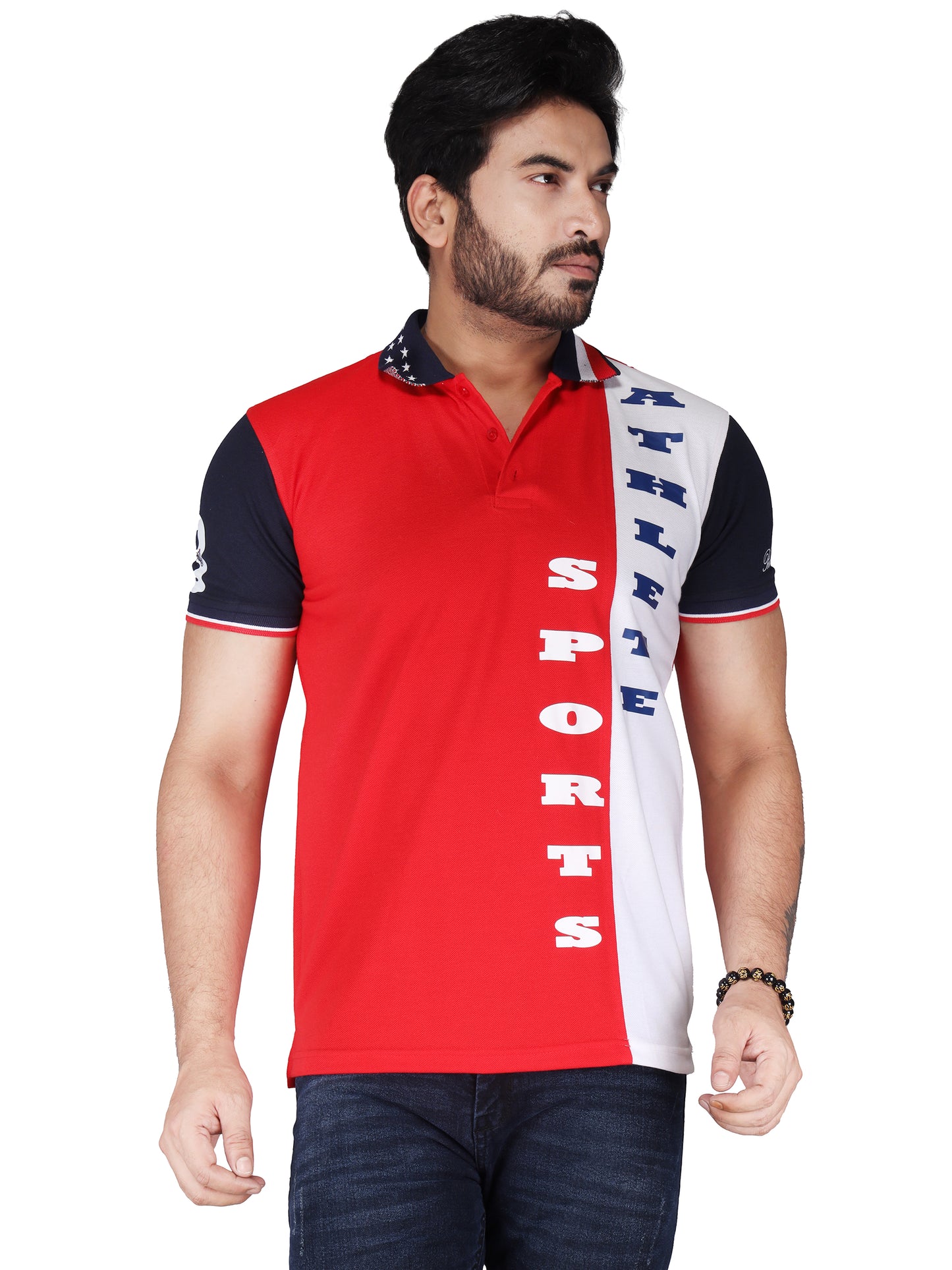 Biker's Garage Men's Red & White Polo T-Shirt – Stylish Cotton Casual Tee