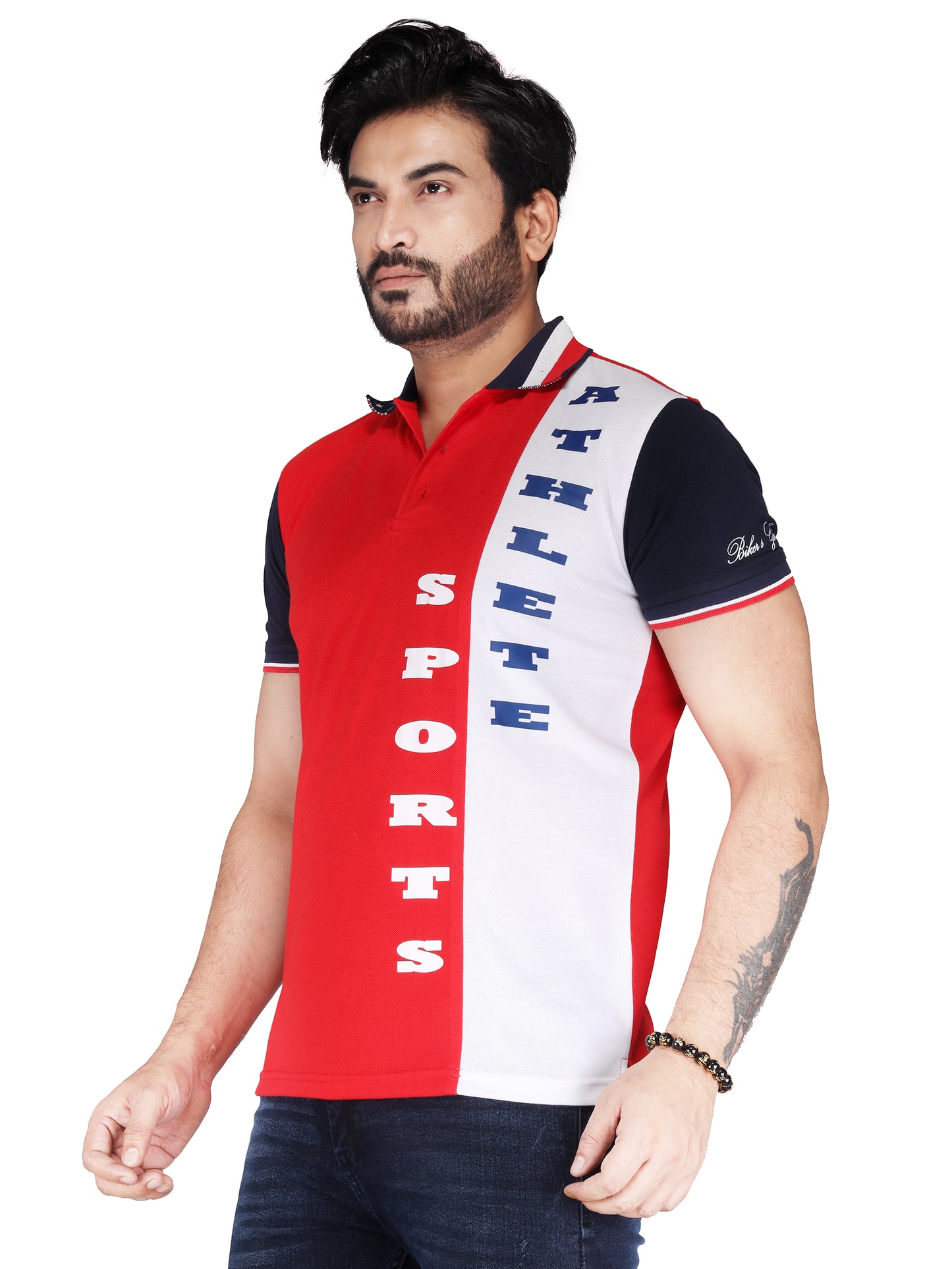 Biker's Garage Men's Red & White Polo T-Shirt – Stylish Cotton Casual Tee