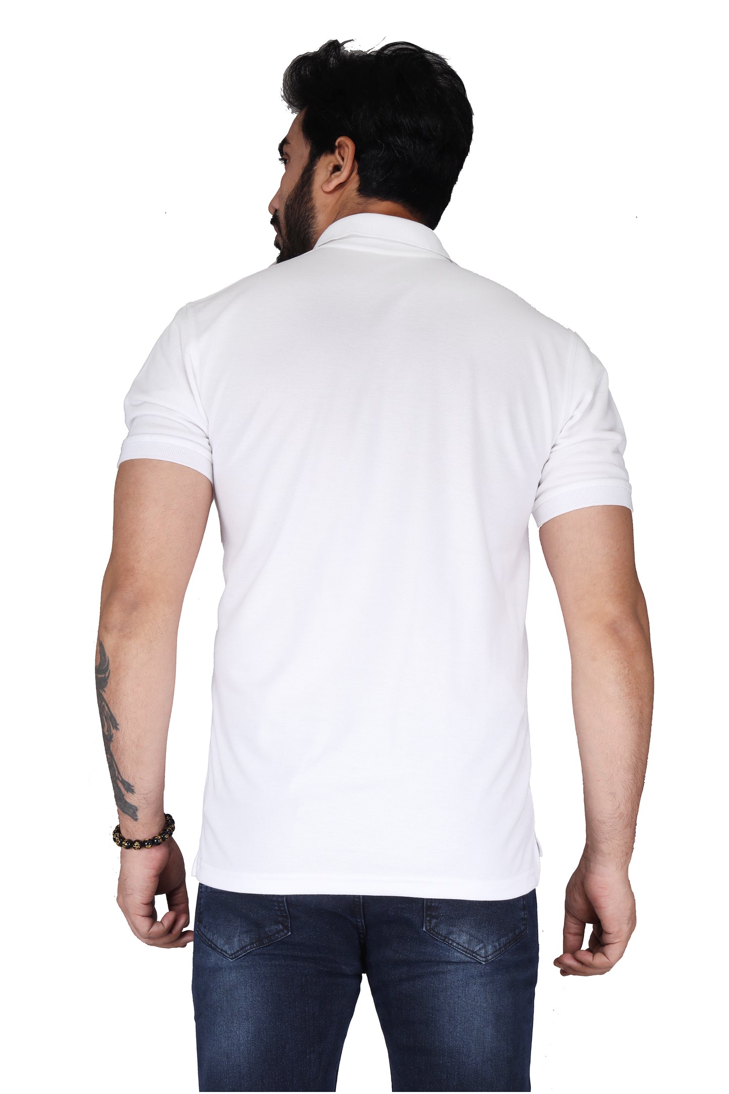 Biker's Garage Men's White Polo T-Shirt with Blue Polo Riders Graphic – Premium Cotton Casual Tee