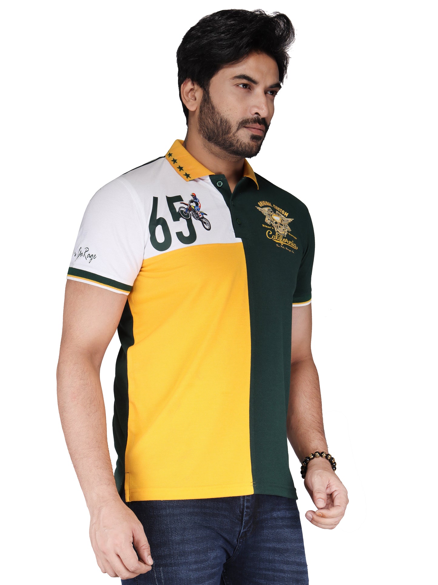 Biker's Garage Men's Multicolour Polo T-Shirt – Stylish Cotton Casual Tee