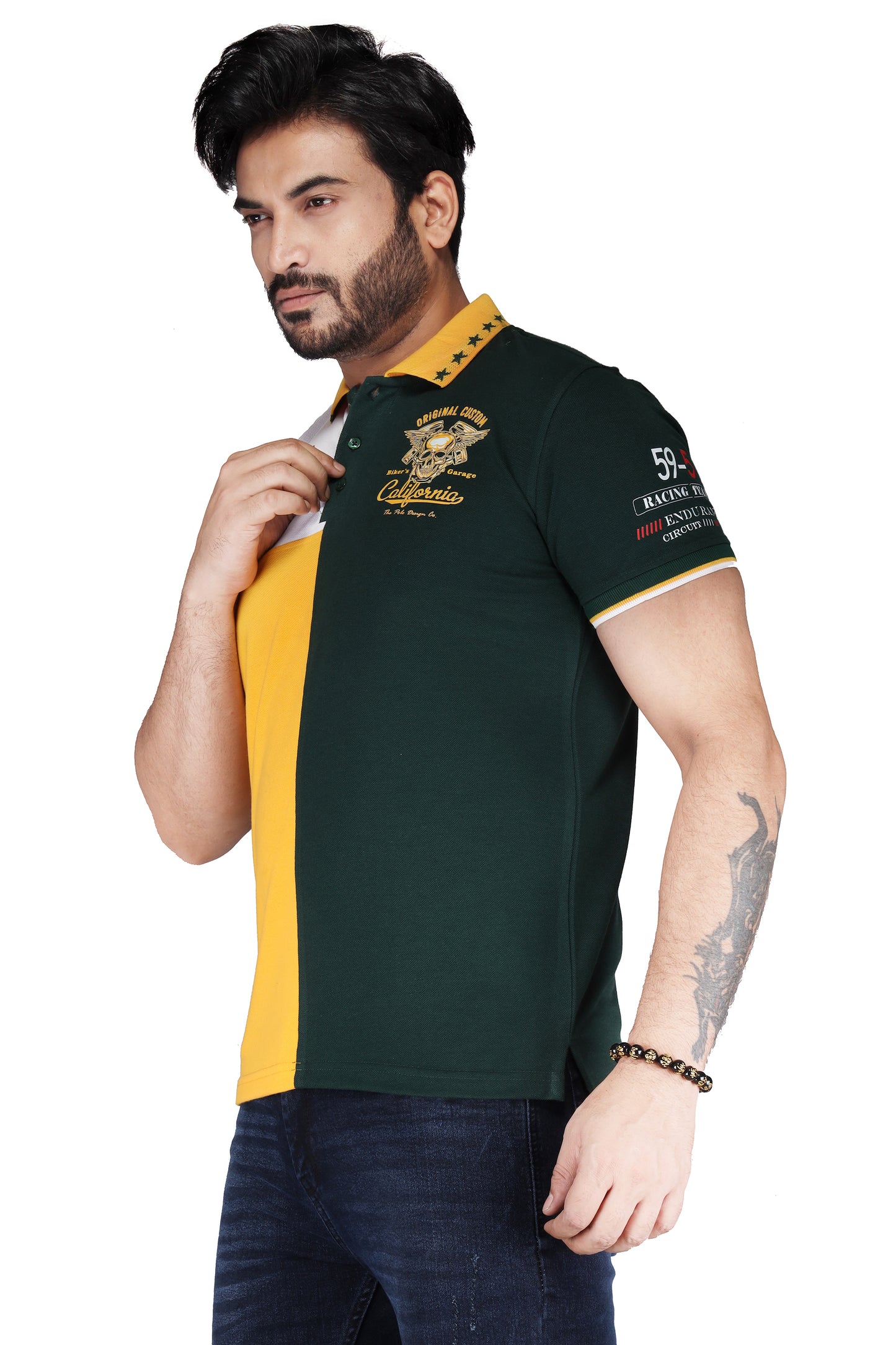 Biker's Garage Men's Multicolour Polo T-Shirt – Stylish Cotton Casual Tee