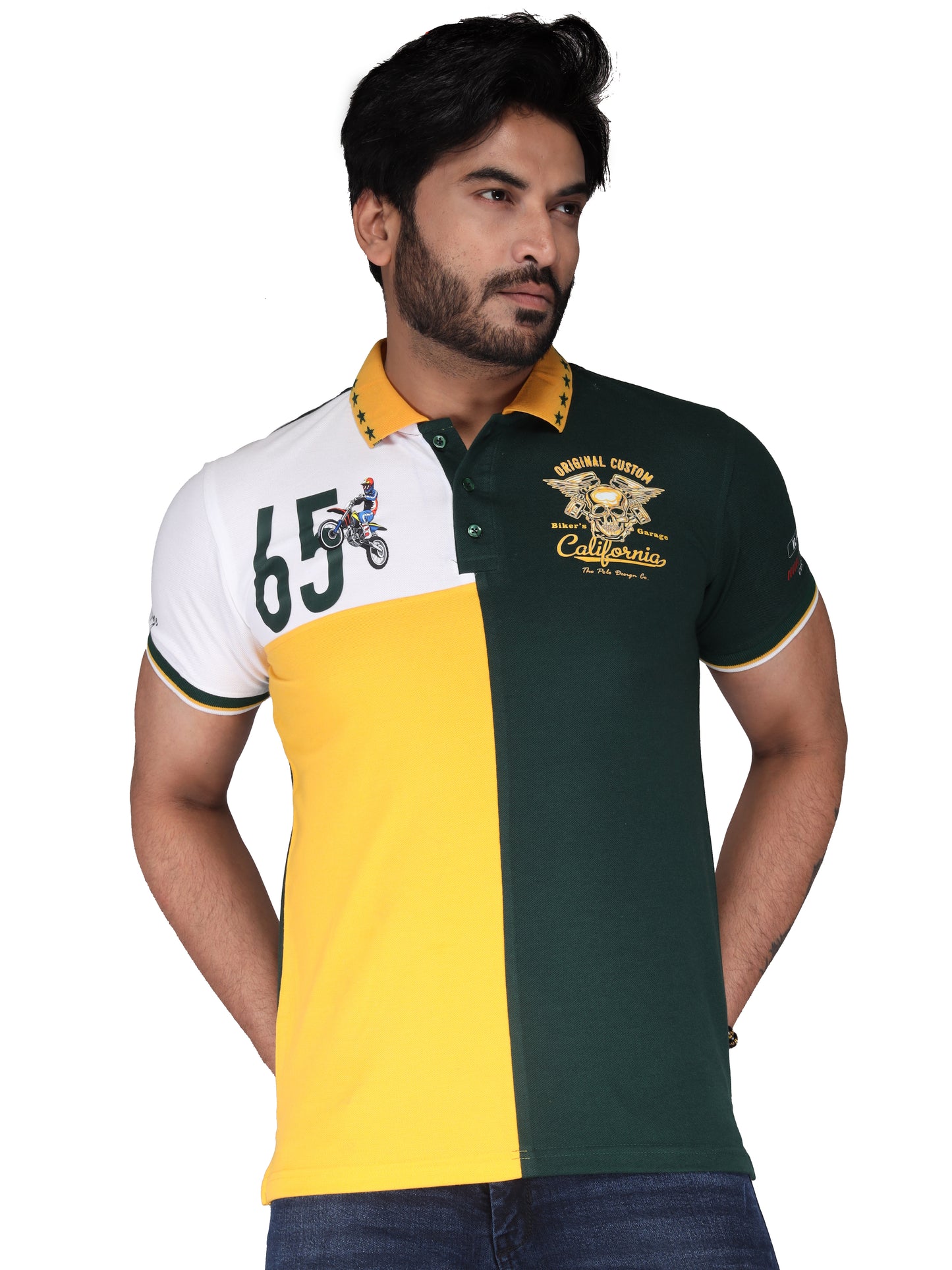 Biker's Garage Men's Multicolour Polo T-Shirt – Stylish Cotton Casual Tee