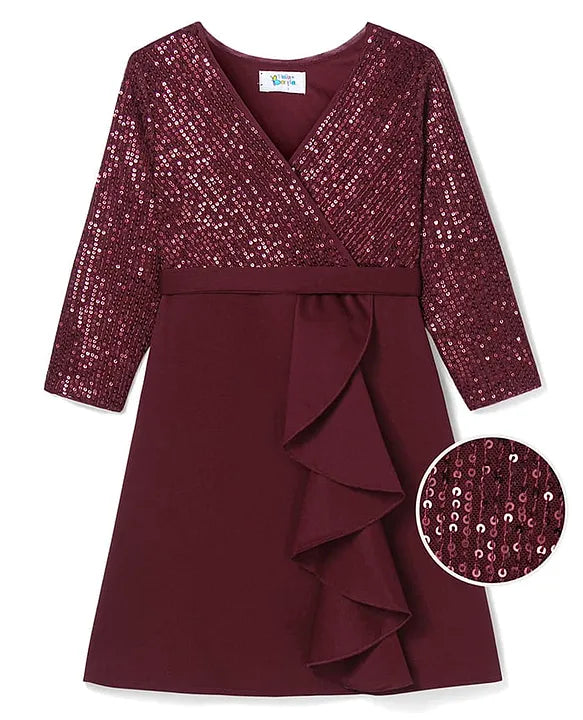 Crazy Fashion Sparkle Ruffle Maroon Dress