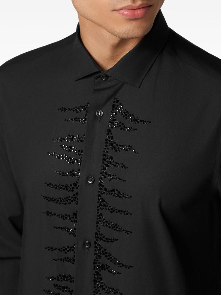 Black Premium Partywear Shirt for Men with Black Sequin Embellished Panel | Luxury Designer Slim-Fit Shirt