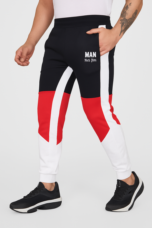 Biker's Garage Men's Colorblock Joggers – Black, Red & White Track Pants