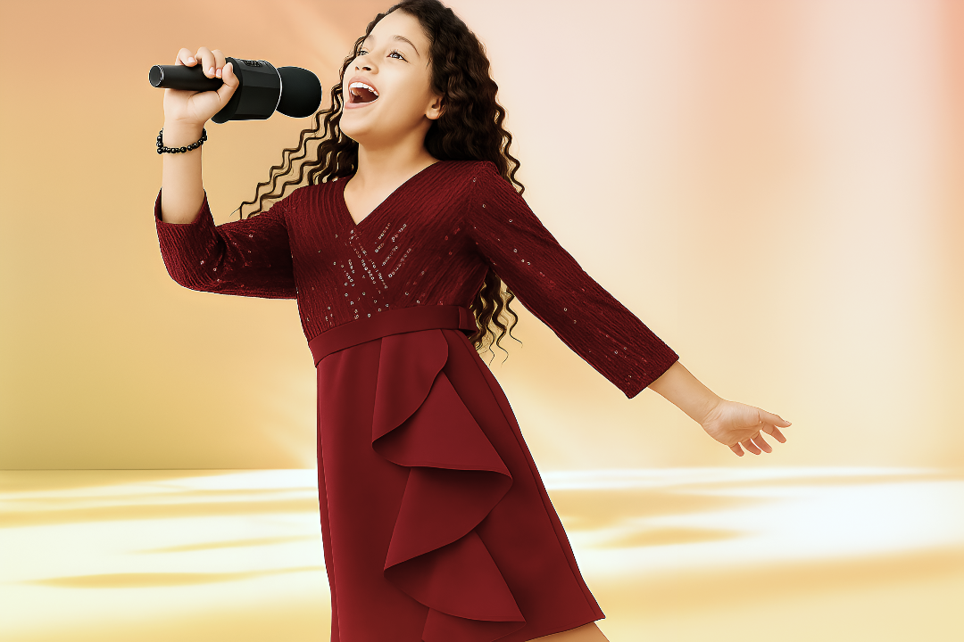 Crazy Fashion Sparkle Ruffle Maroon Dress