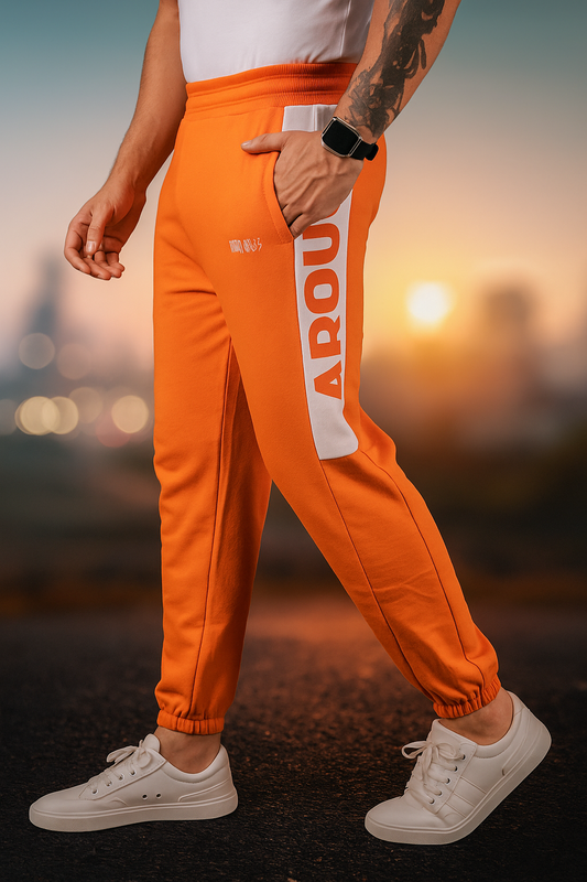 Biker's Garage Men's Orange Joggers with White Side Panel