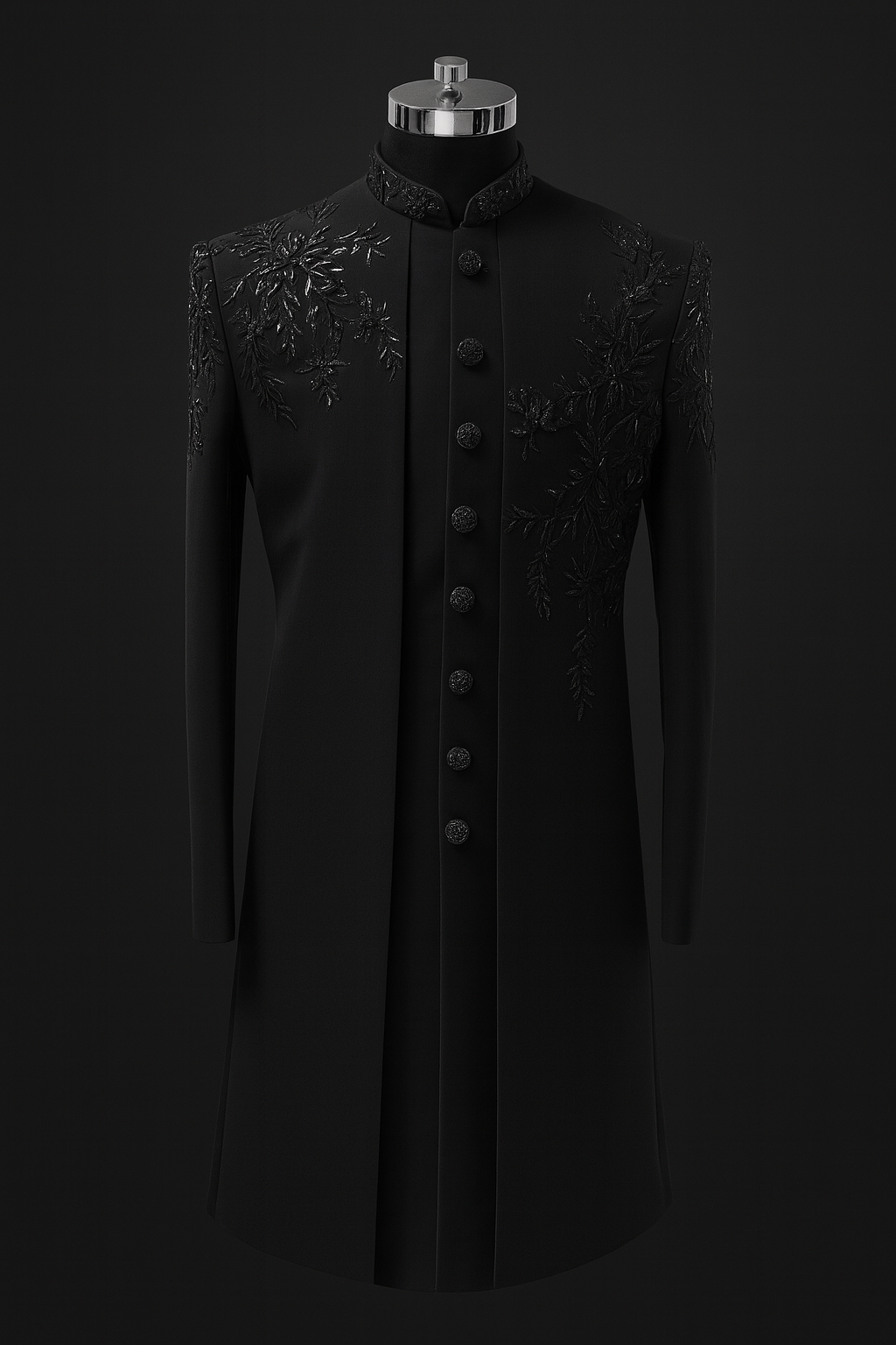 Luxury All-Black Embroidered Sherwani for Groom