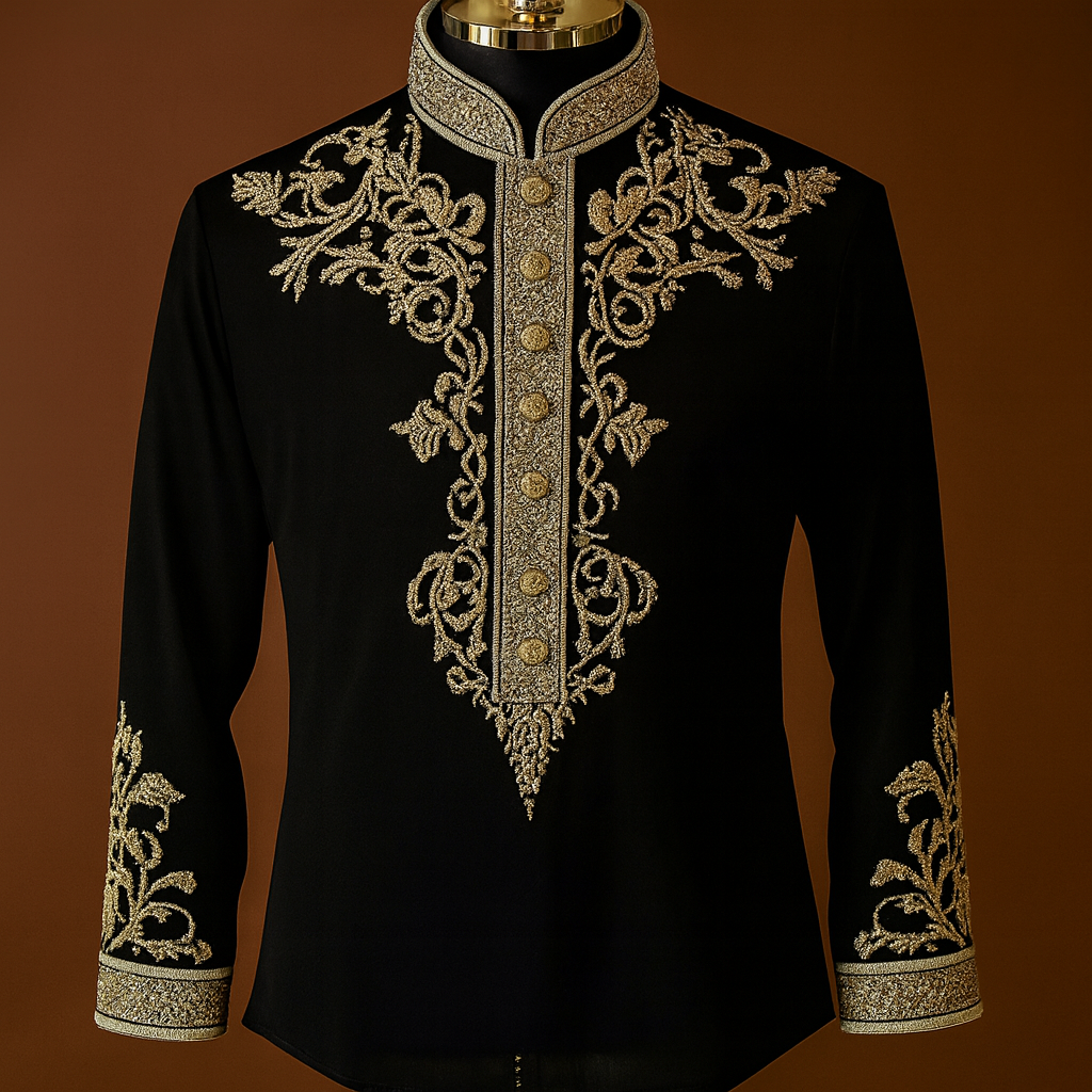 Premium Black Embroidered Indo-Western Kurta for Men
