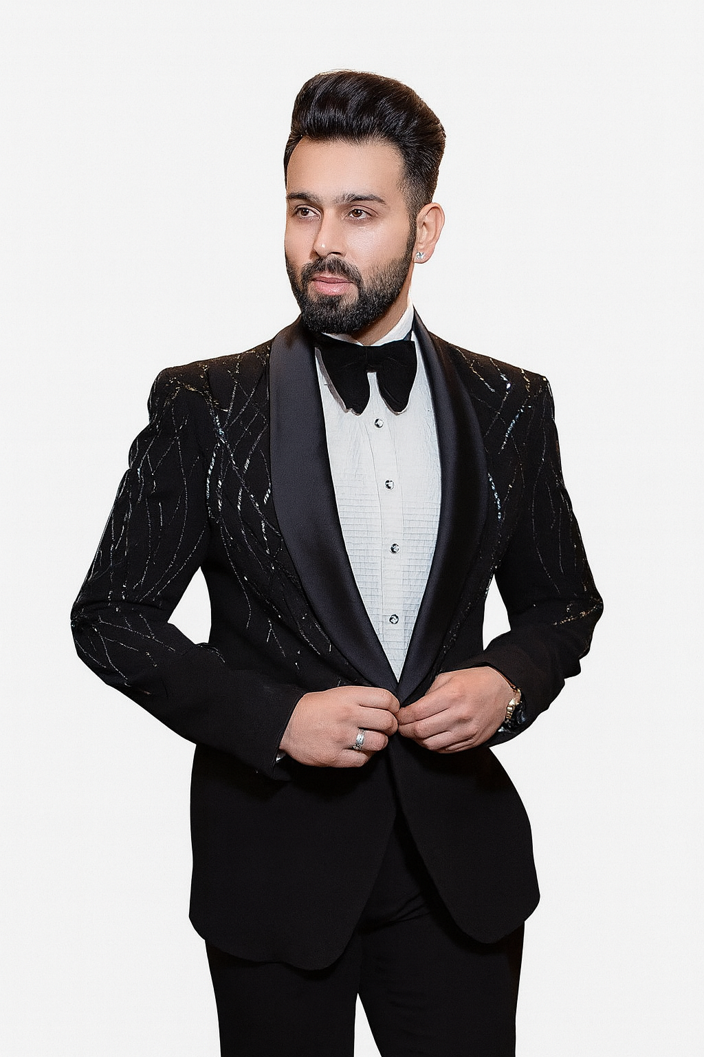 Men’s Luxury Black Sequin Embroidered Tuxedo Blazer | Satin Lapel Party Wear Coat for Wedding & Reception