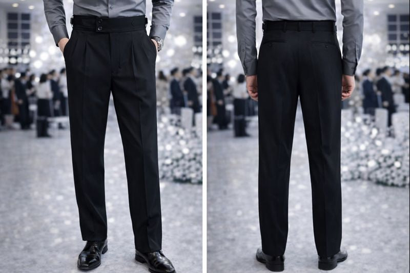 Men’s Premium Gurkha Style High-Waist Formal Trousers | Double-Buckle Pleated Dress Pants for Office & Party